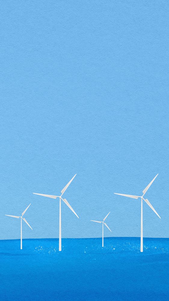 Offshore wind farm mobile wallpaper, environment, watercolor illustration psd