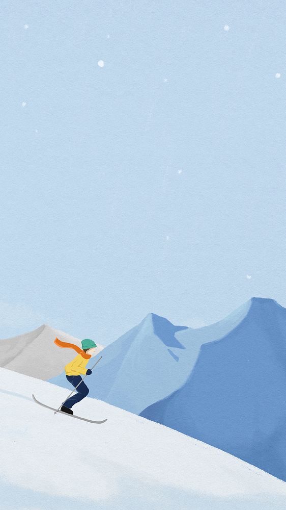 Winter skiing phone wallpaper, aesthetic nature background
