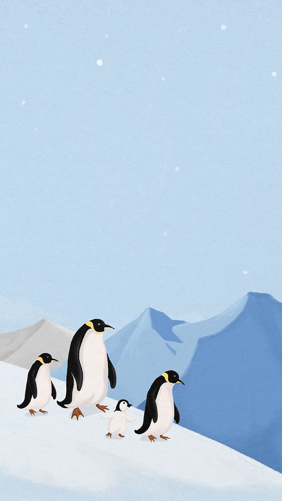 Winter penguins iPhone wallpaper, aesthetic HD background