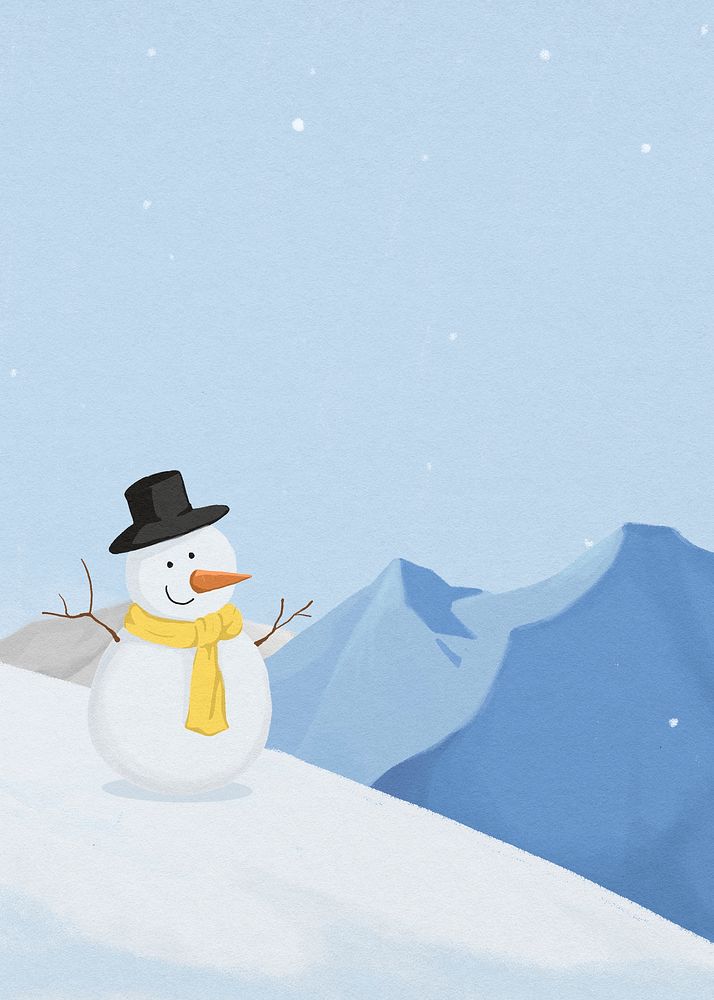 Winter snowman background, nature, landscape illustration psd