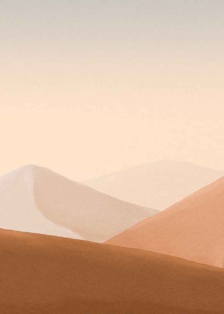 Watercolor desert background, mountains border
