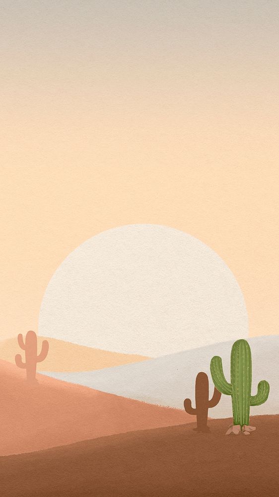 Wild west desert phone wallpaper, cactus border, high definition background