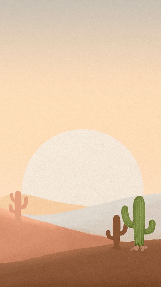 Wild west desert phone wallpaper, cactus border, high definition background psd