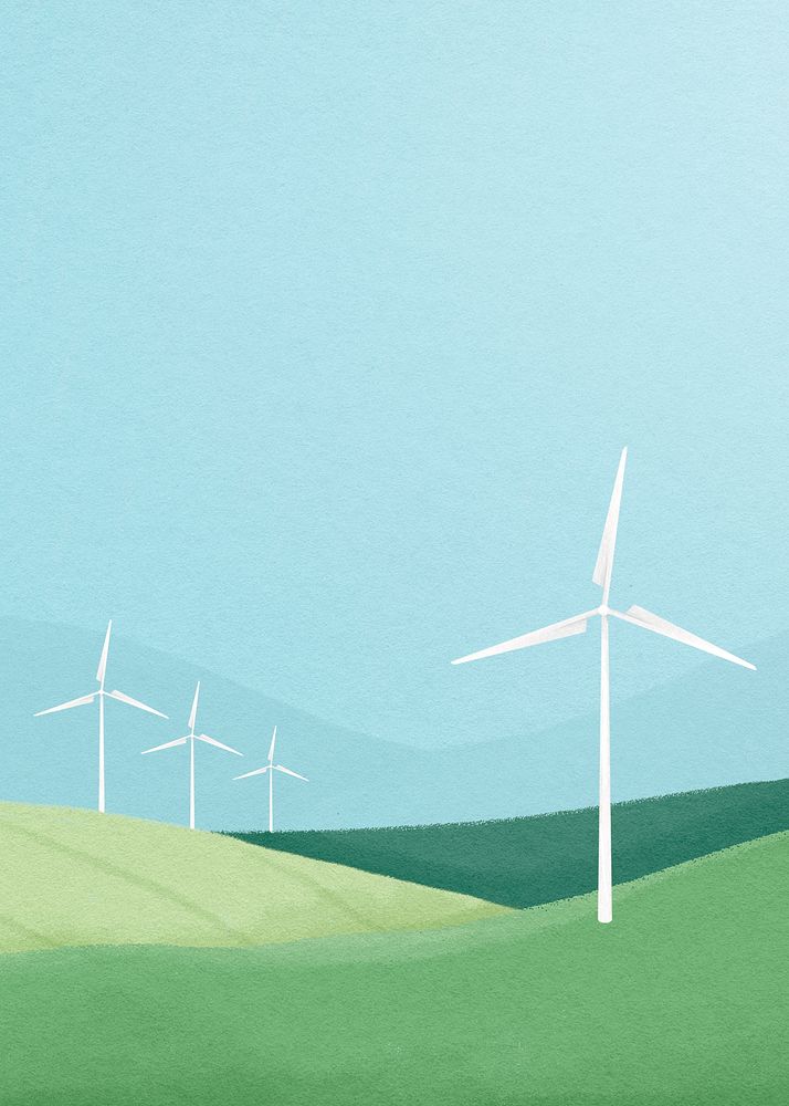 Wind farm background, watercolor landscape illustration