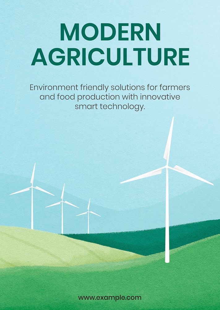 Modern agriculture poster template, wind farm illustration psd