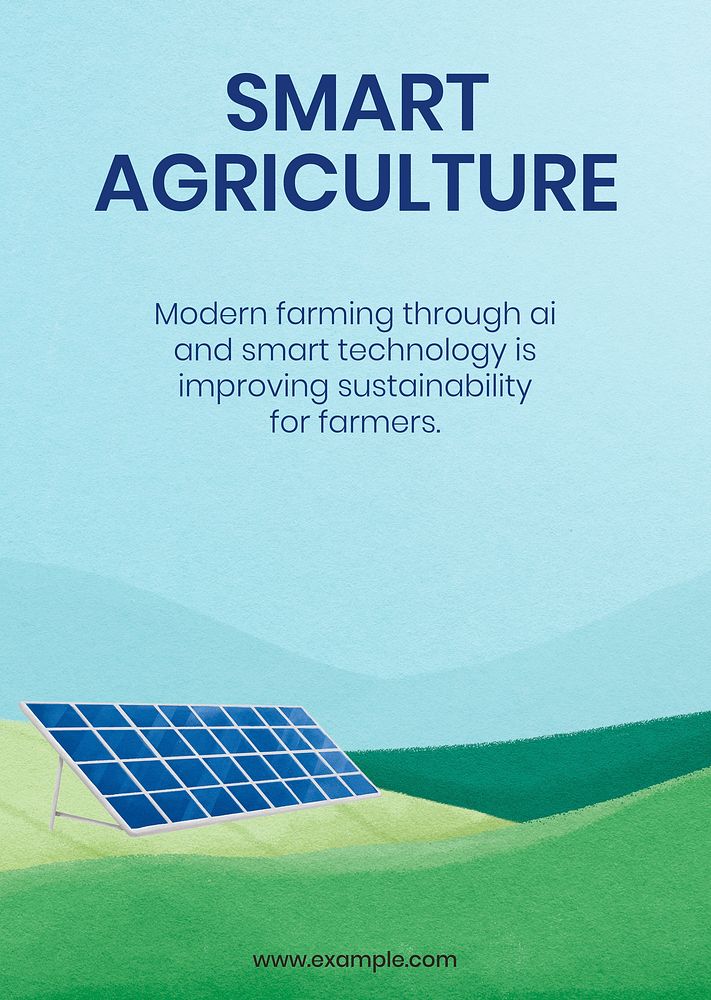 Smart agriculture poster template, solar panel illustration psd