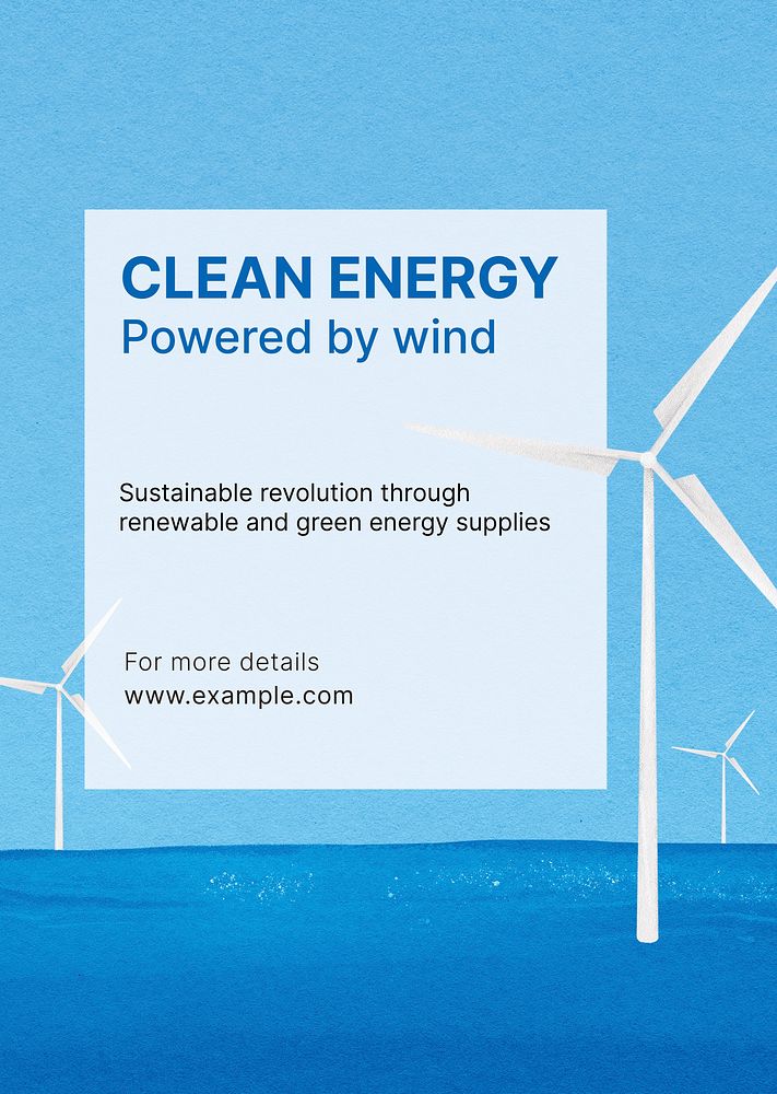 Clean energy poster template, offshore wind farm psd
