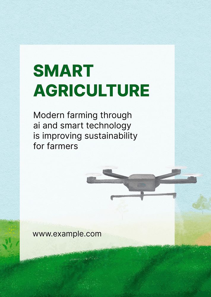 Smart agriculture poster template, watering drone illustration psd