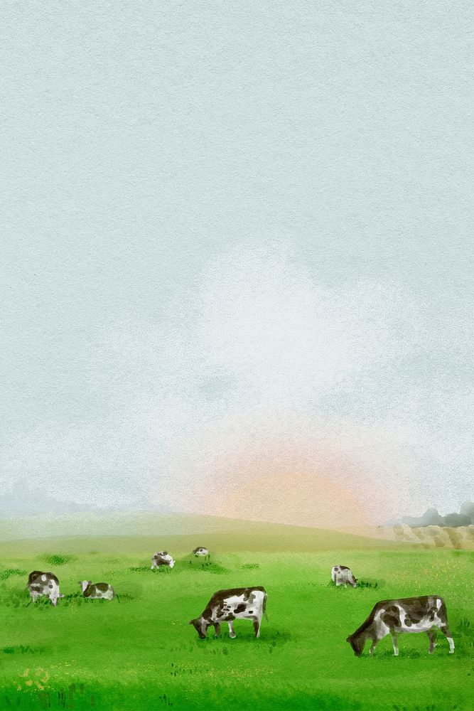 Watercolor farm landscape background, agriculture aesthetic