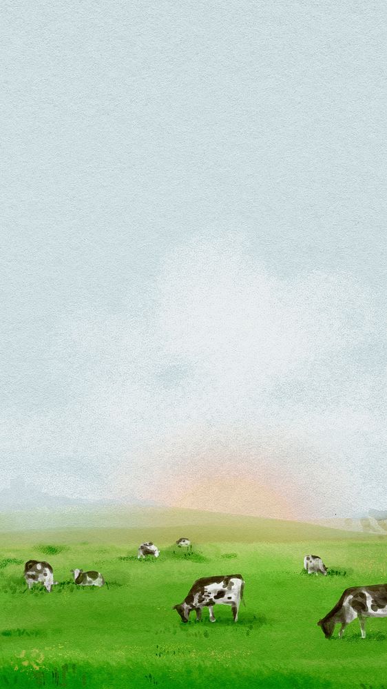 Farm landscape iPhone wallpaper, watercolor HD background