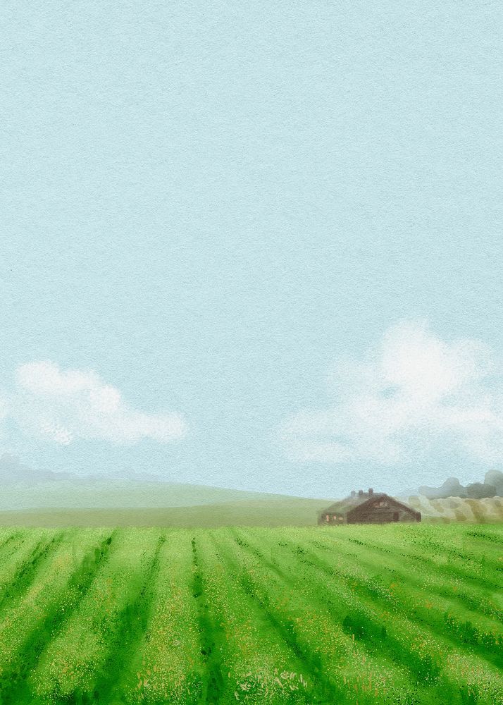 Farm landscape background, watercolor illustration psd