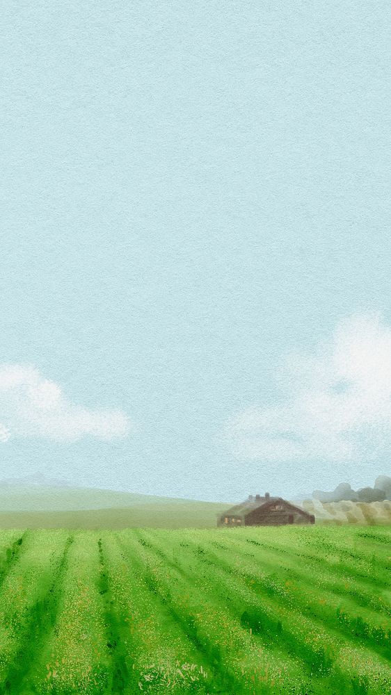Farm landscape phone wallpaper, watercolor HD background