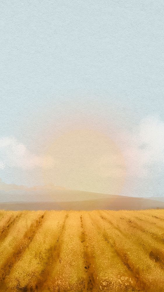 Watercolor field iPhone wallpaper, agriculture aesthetic background