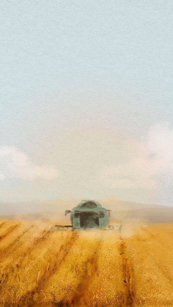 Agriculture aesthetic mobile wallpaper, watercolor field illustration psd