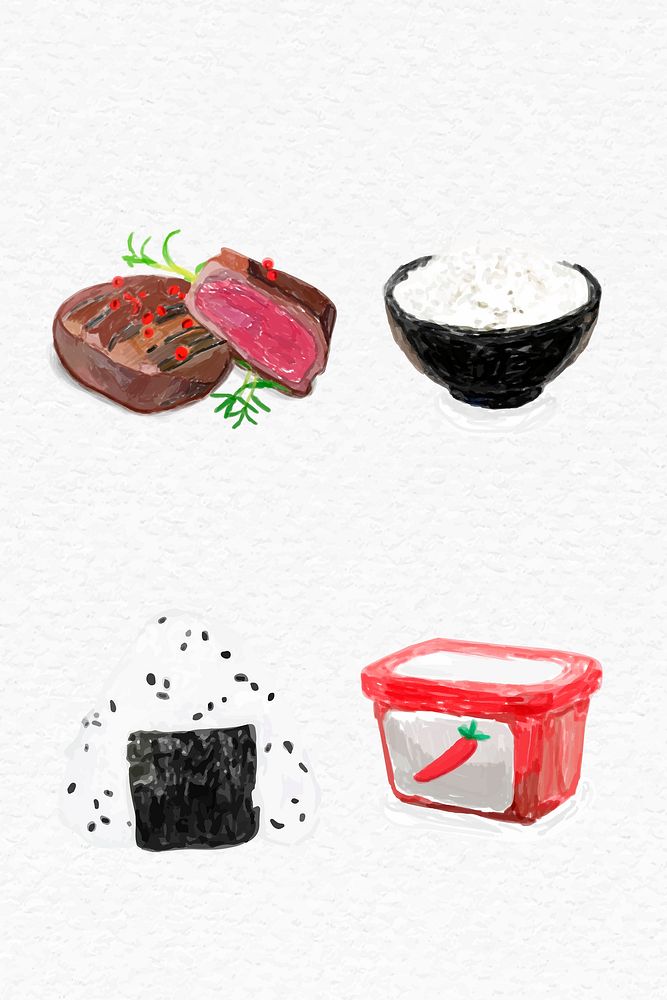 Asian cuisine food psd watercolor set