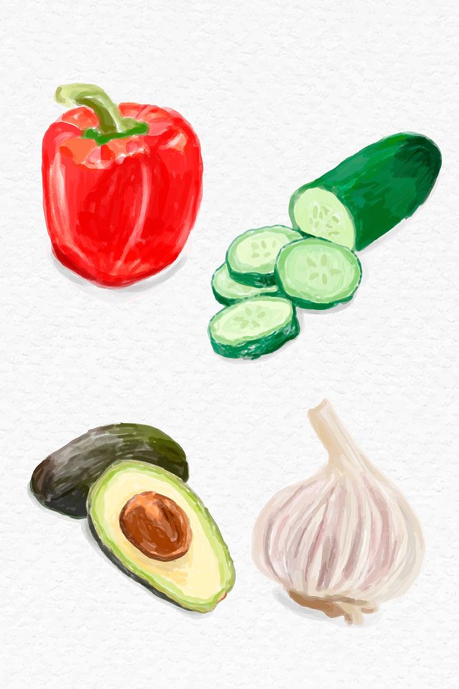 Vegetables vector watercolor hand drawn set