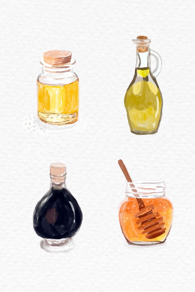 Food dressings psd watercolor hand drawn collection