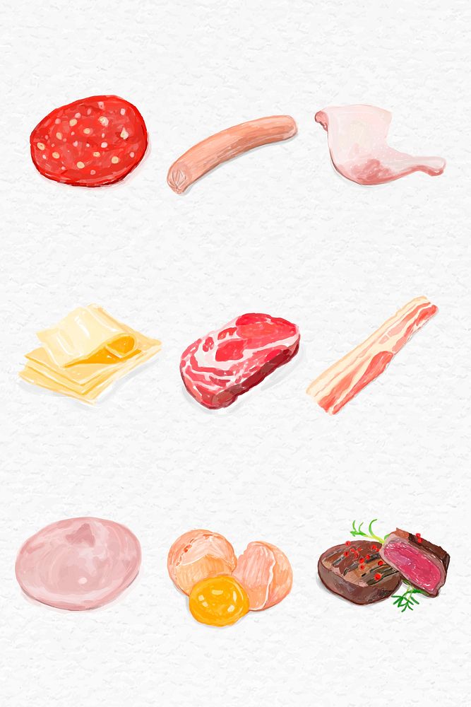 Food ingredients psd watercolor illustration set