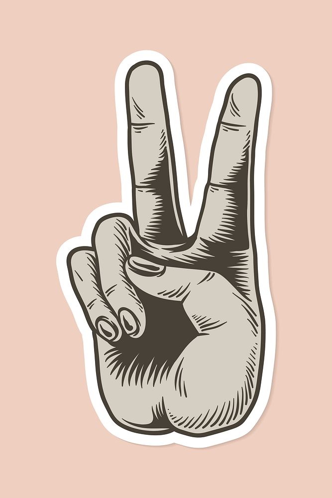 Gray hand peace sign sticker design resource vector