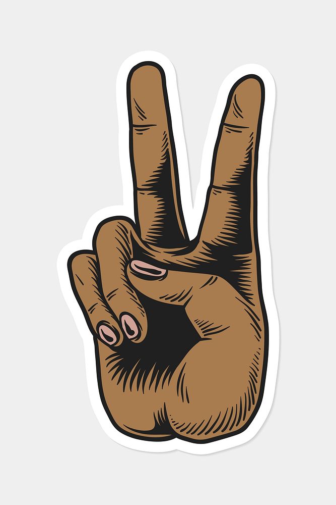 Brown hand peace sign sticker design resource vector
