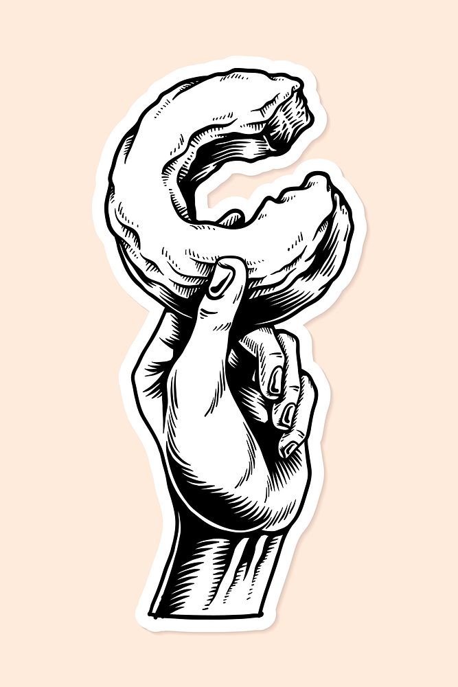 Hand holding a bitten donut sticker design resource vector 