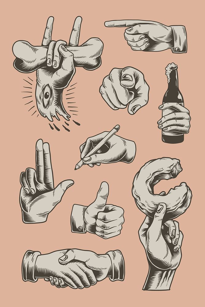 Cool hand gesture symbol set vector