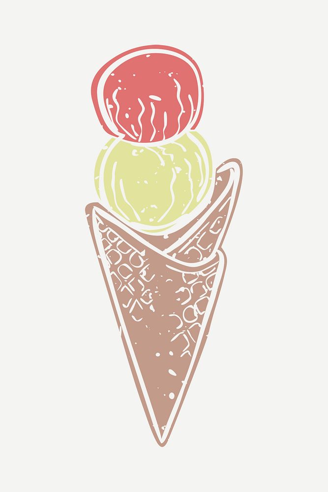 Summer ice cream linocut psd cute design element