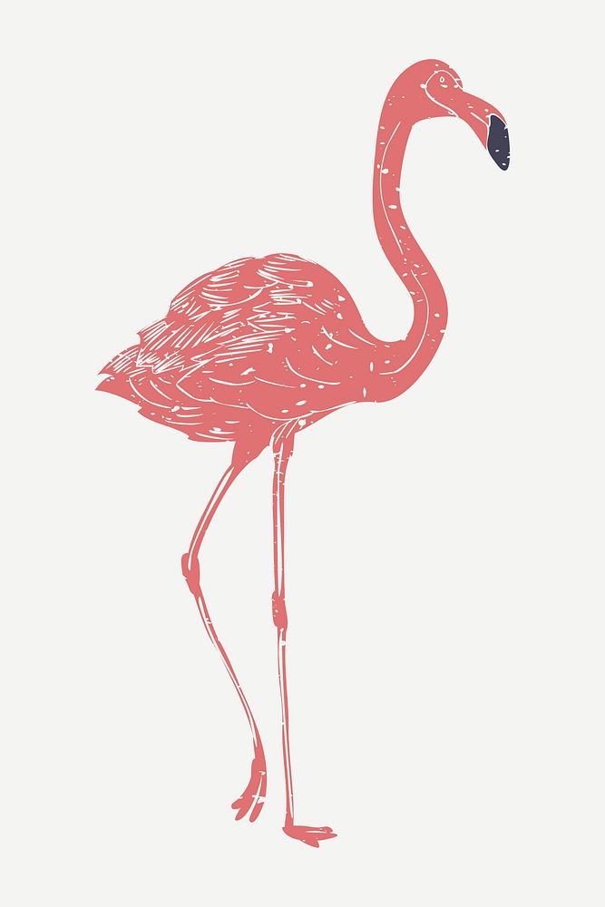 Muted red flamingo linocut in cute illustration