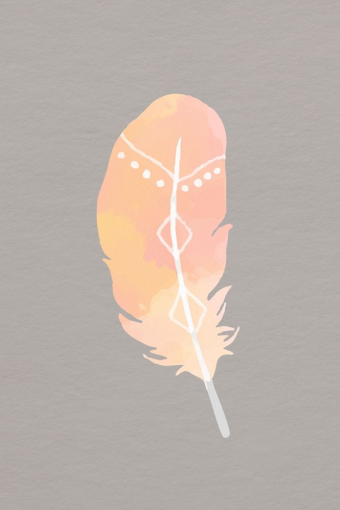 Orange boho feather element psd in watercolor
