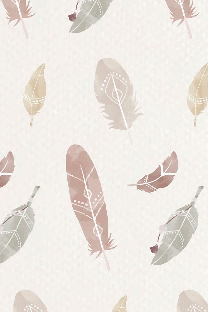Watercolor feather vector seamless pattern Boho background