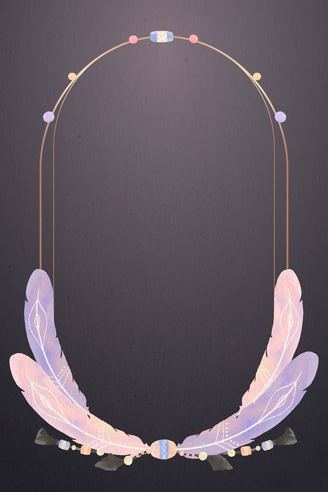 Gold frame psd pastel Bohemian feather