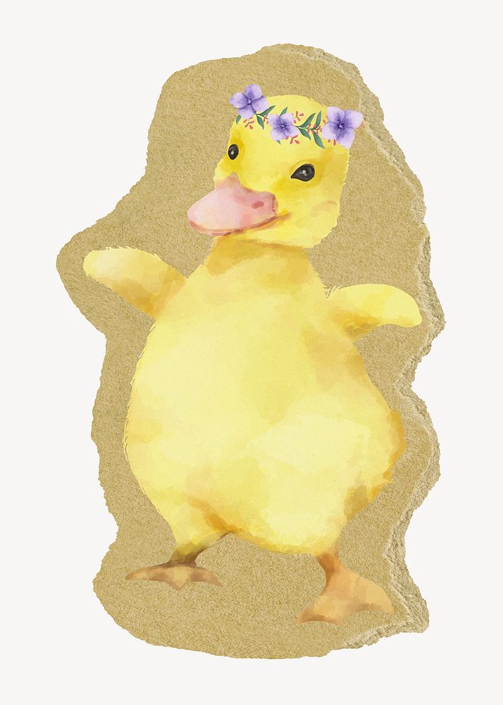 Dancing duck, ripped paper collage element