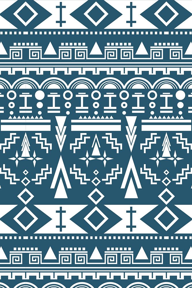 Tribal pattern background, white and blue fabric design vector