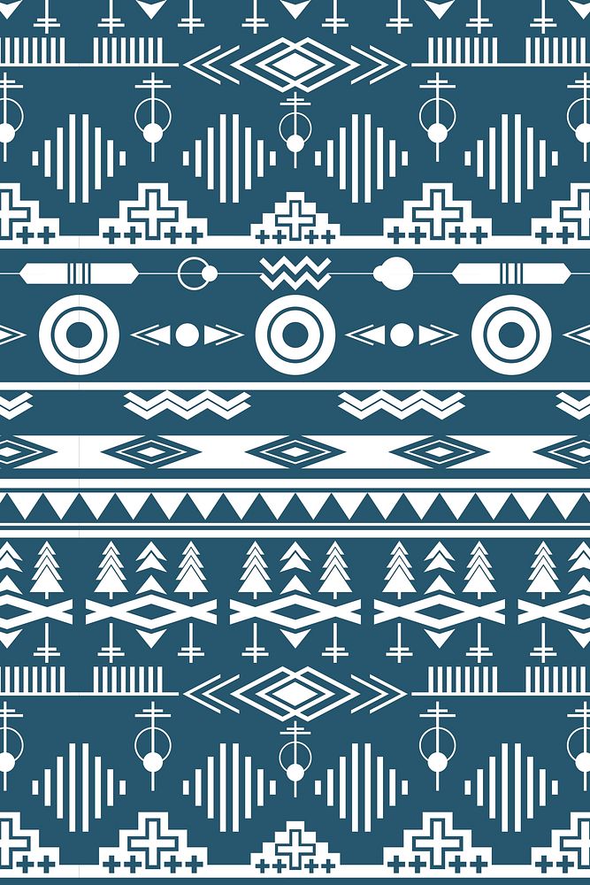 White tribal seamless pattern blue background vector