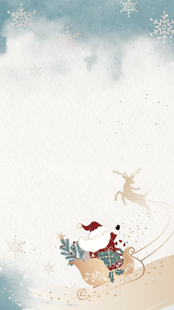 Santa Claus riding his sleigh on winter background mobile phone wallpaper vector