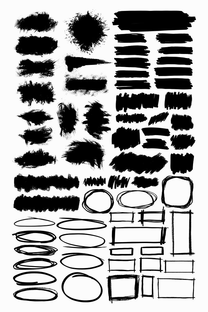 Brush element in black vector on white background set
