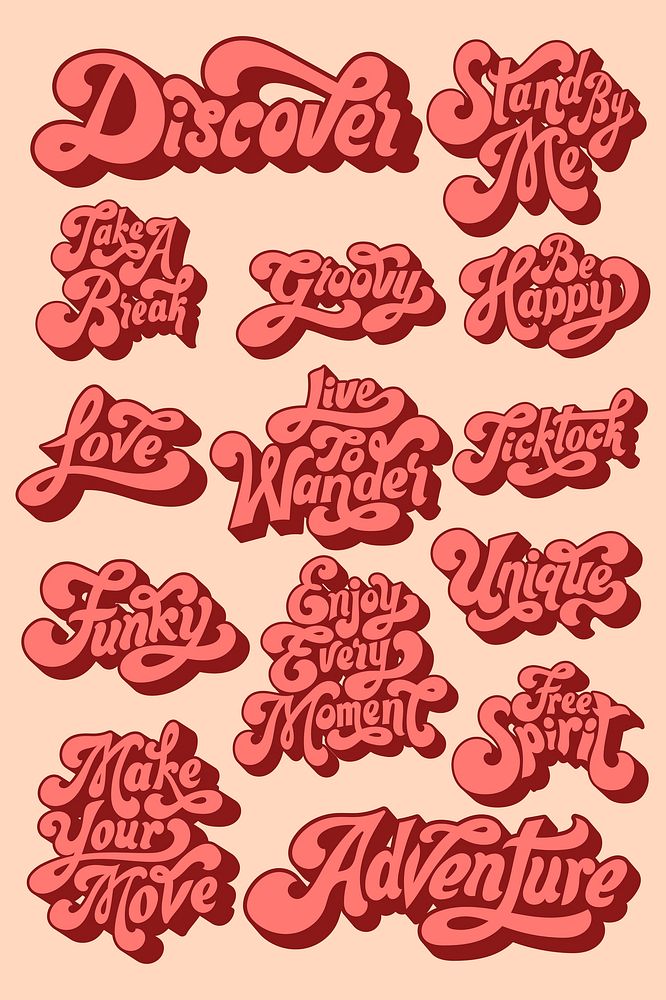 Red funky retro style font sticker set on a beige background vector