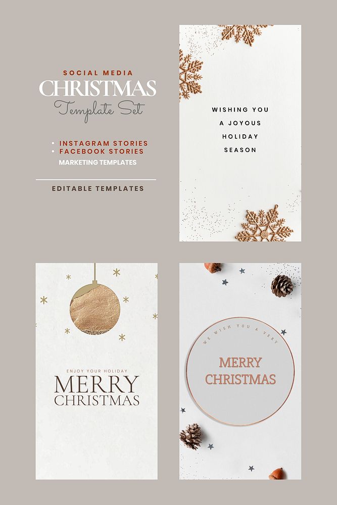 Christmas vector editable template set for social media stories 