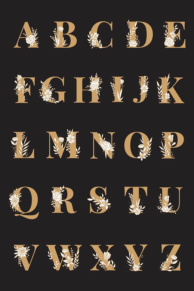 Alphabet floral typography script set