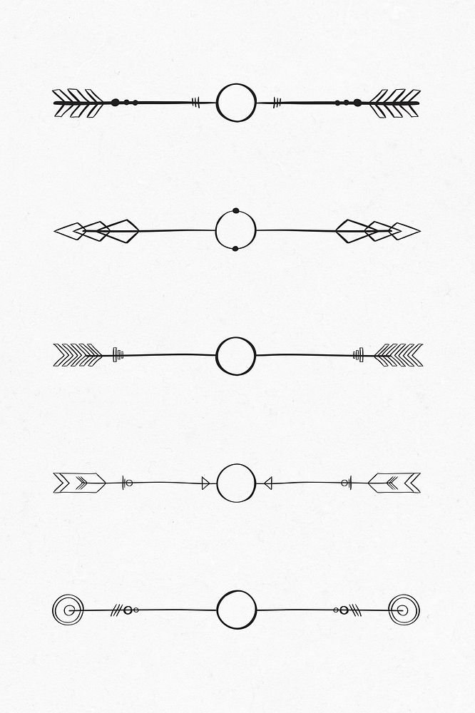 Doodle arrow divider hand drawn ornamental bohemian style set