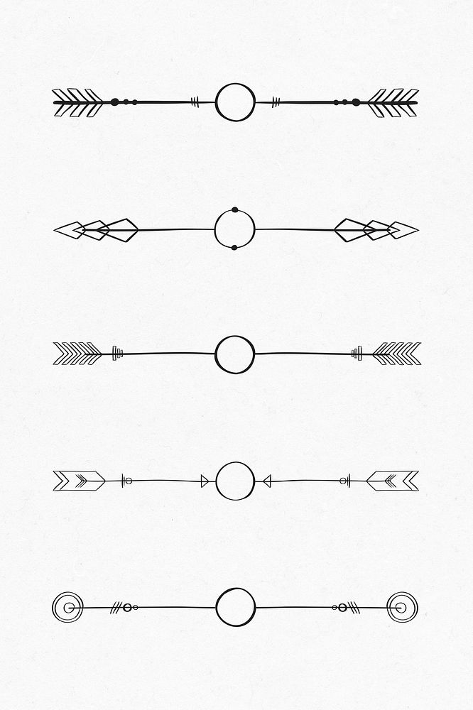 Doodle arrow divider psd hand drawn ornamental bohemian style set