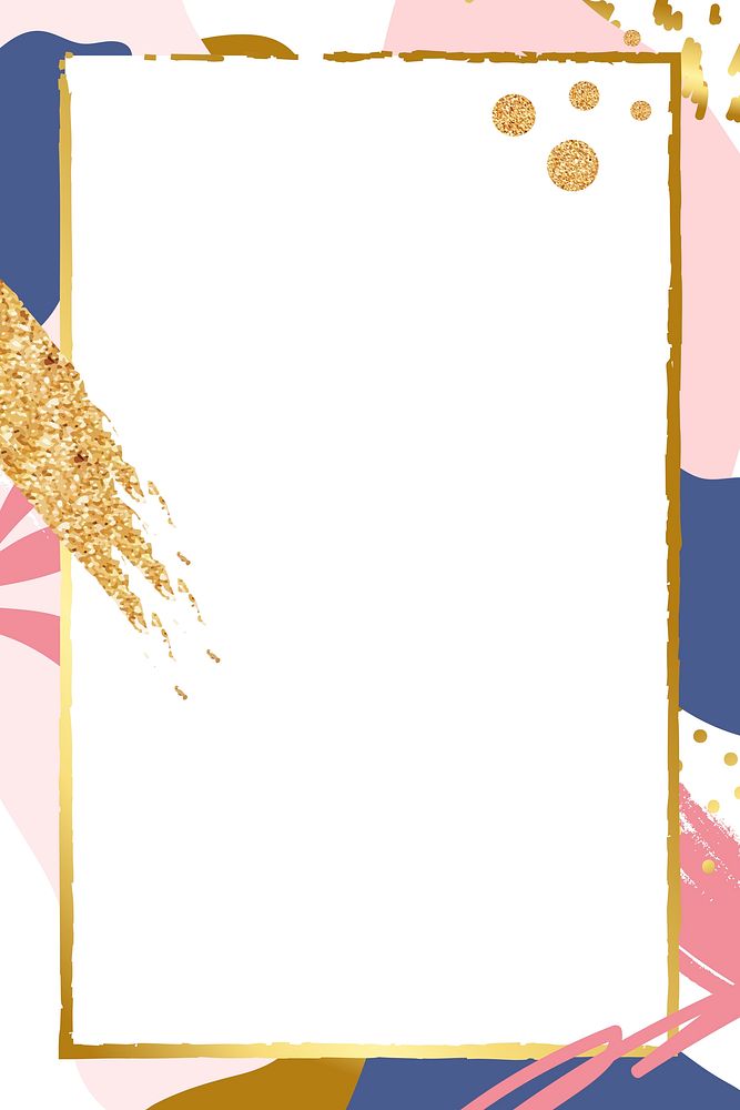 Gold frame on Memphis pattern background