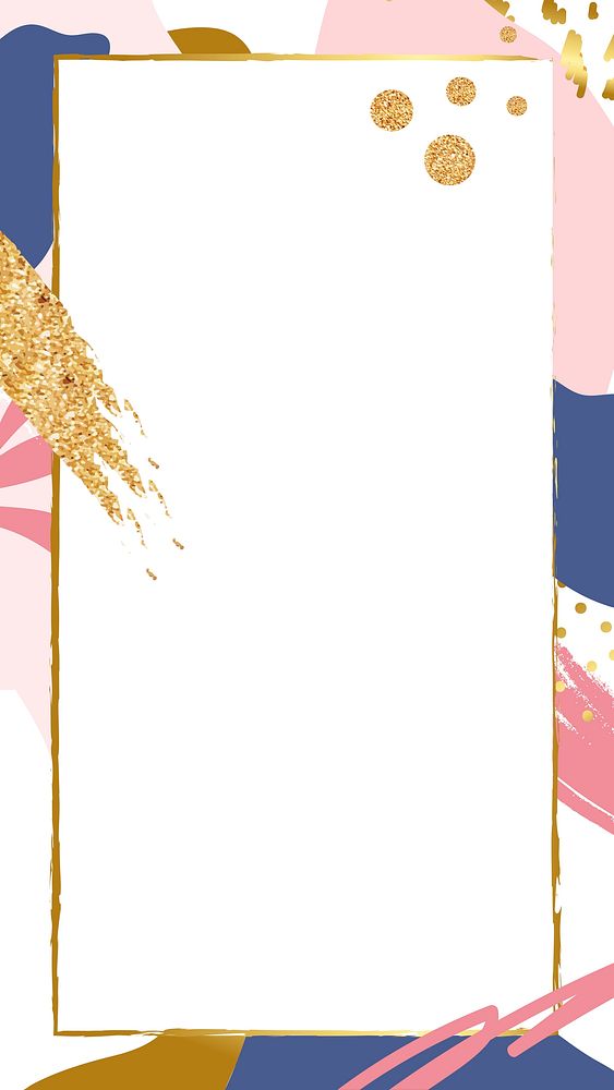 Gold abstract frame on pink Memphis background