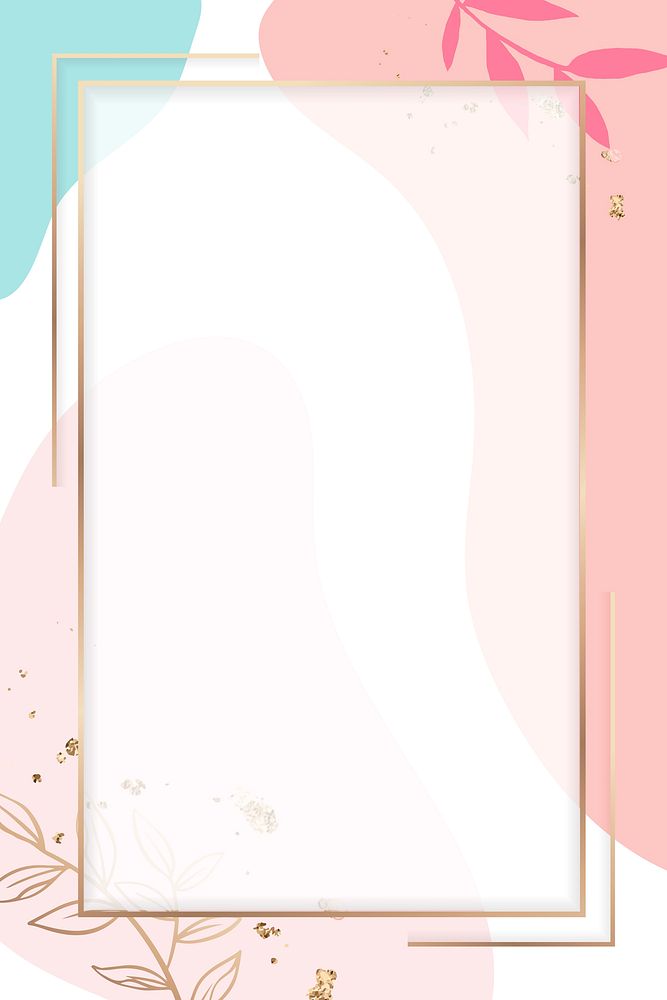 Rectangle gold frame on pastel pink Memphis background