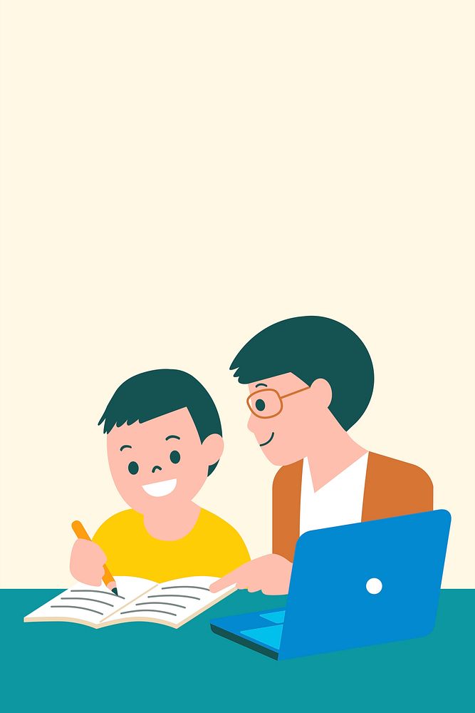 Online class background boy studying with parent flat graphic