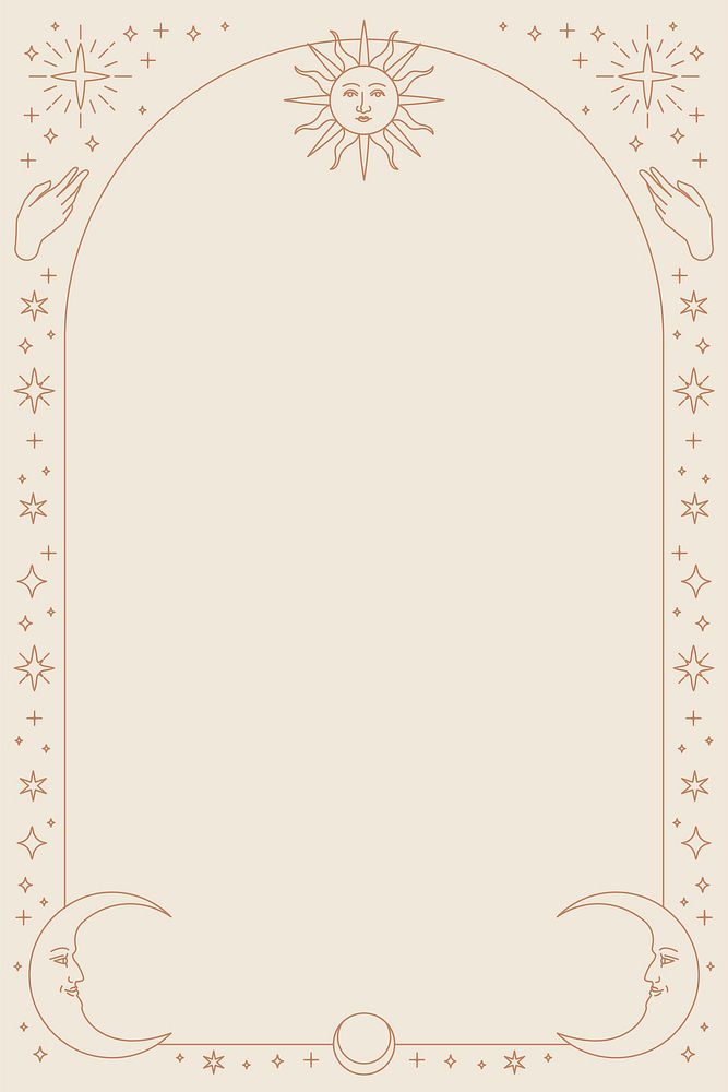 Sketch celestial icons phone frame background on beige