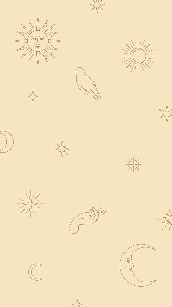Cute celestial icons psd monoline drawing background