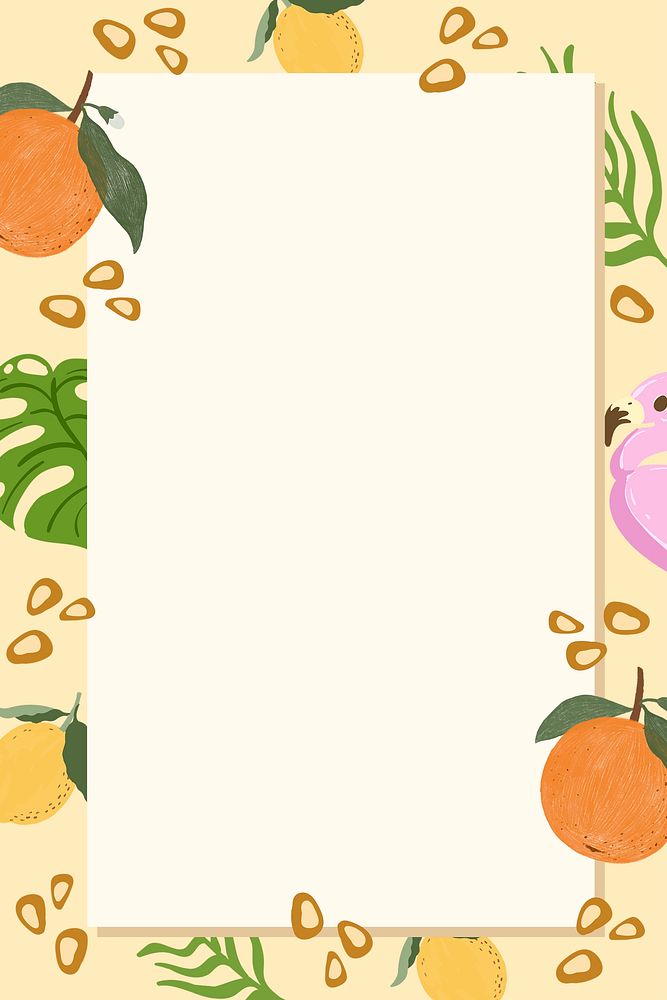 Tropical fruit rectangle frame on a beige background design