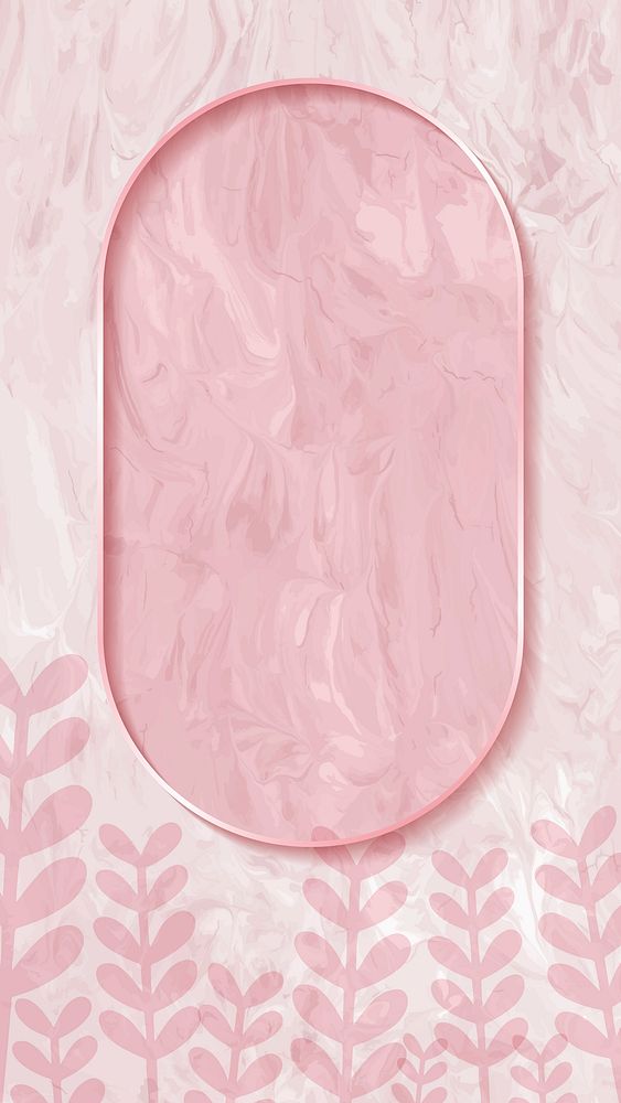 Oval frame on pink botanical patterned  mobile phone wallpaper vector
