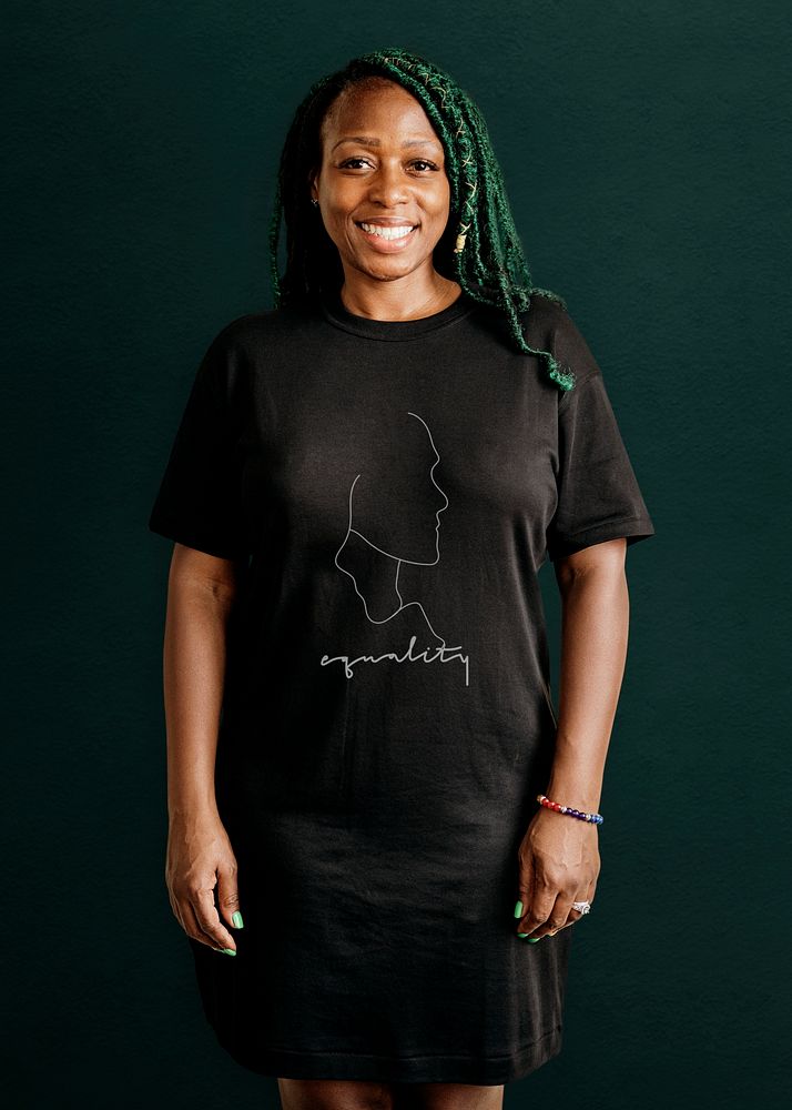 Black lesbian wearing an equality t-shirt mockup
